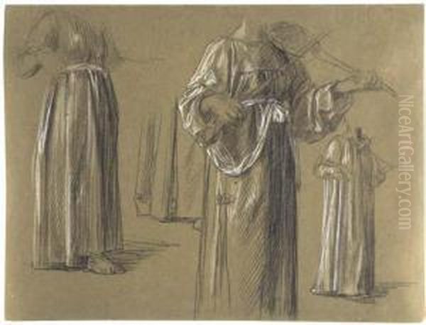 Four Studies Of A Standing Woman Playing A Rebec Oil Painting by Anselm Feuerbach