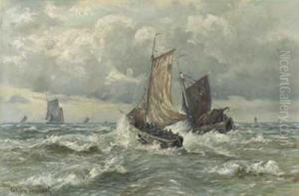 Fischerboote Auf Bewegter See Oil Painting by Carl Fey