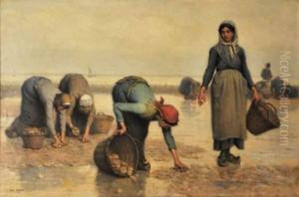 Les Ramasseuses D'huitres Oil Painting by Jacques Eugene Feyen