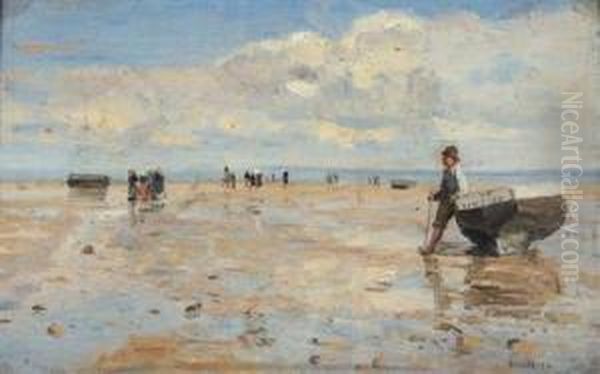 Figures On A Beach, Low Tide Oil Painting by Jacques Eugene Feyen