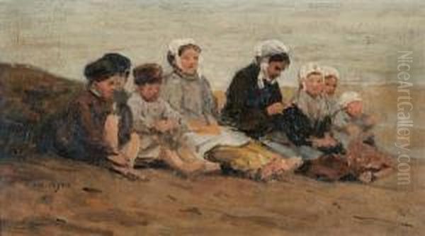 Children At The Beach Oil Painting by Jacques Eugene Feyen