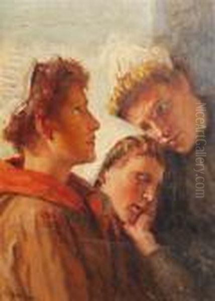 Three Women Conversing Oil Painting by Jacques Eugene Feyen