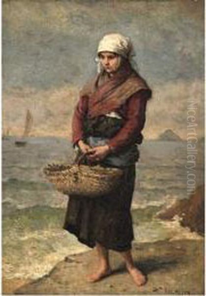 Jeune Fille De Retour De La Peche. Oil Painting by Jacques Eugene Feyen