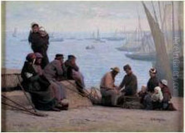 Le Demelage Des Filets Oil Painting by Jacques Eugene Feyen