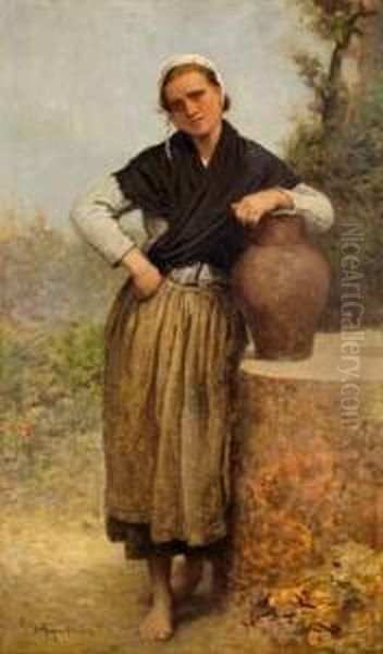 Jeune Femme Au Puits Oil Painting by Francois N. Auguste Feyen-Perrin