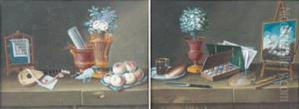 Nature Morte A La Palette Nature Morte A La Guitare Oil Painting by Johann Rudolf Feyerabend