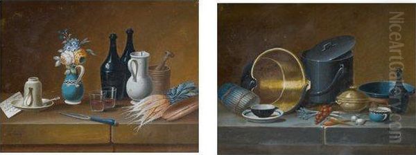 Deux Gouaches En Pendant Nature Morte Aubillet A La Citoyenne? Oil Painting by Johann Rudolf Feyerabend