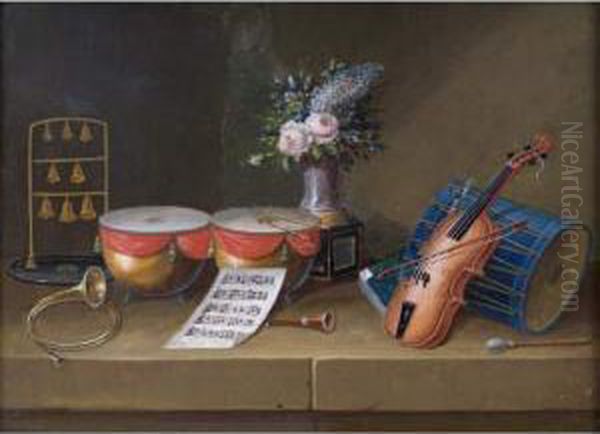 Nature Morte A L'oiseau Et A La Mappemonde. Oil Painting by Johann Rudolf Feyerabend