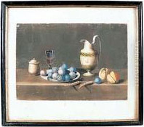 Nature Morte Au Pichet Et Plat De Prunes Oil Painting by Johann Rudolf Feyerabend