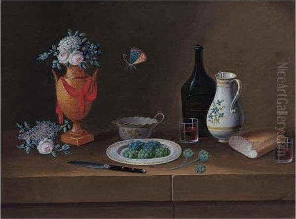 Still Lifes With Fruit, Wine, 
Floral Bouquets, And Table Decorations: A Group Of Four Works Oil Painting by Johann Rudolf Feyerabend