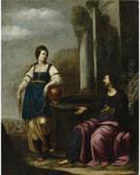 Christ And The Woman Of Samaria Oil Painting by Domenico Fiasella