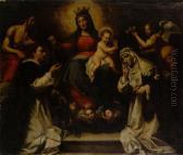 The Madonna And Child With Saints Dominic, Catherine And John The Baptist Oil Painting by Domenico Fiasella