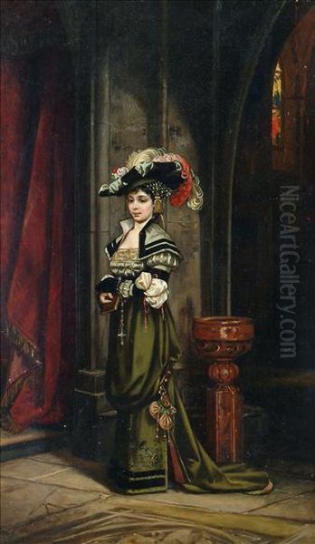 Portrait Ofa Lady In Church Interior Oil Painting by Benjamin Eugene Fichel