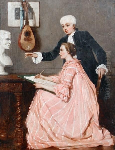 The Drawing Lesson Oil Painting by Benjamin Eugene Fichel