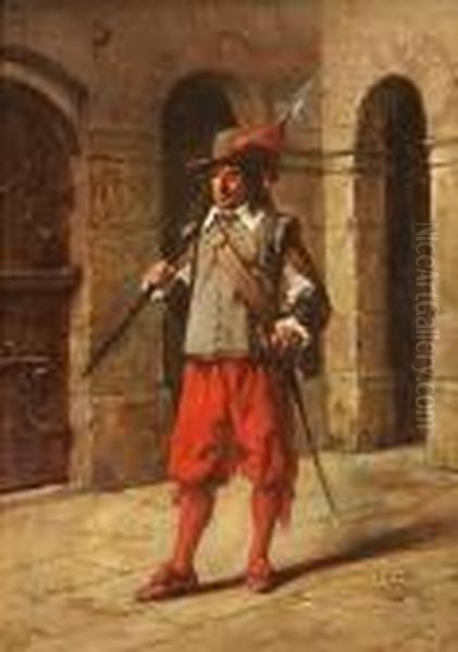 A French Soldier At Ease Oil Painting by Benjamin Eugene Fichel