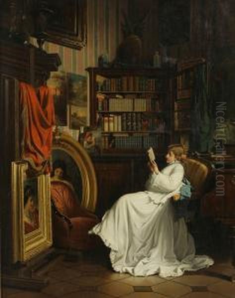 In The Library Oil Painting by Benjamin Eugene Fichel