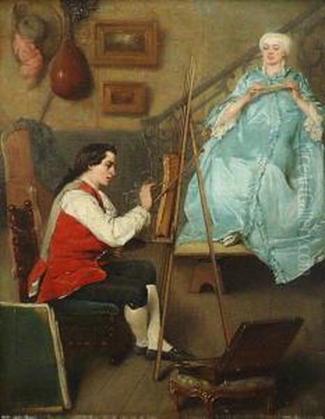 Le Peintre Et Son Modele Oil Painting by Benjamin Eugene Fichel