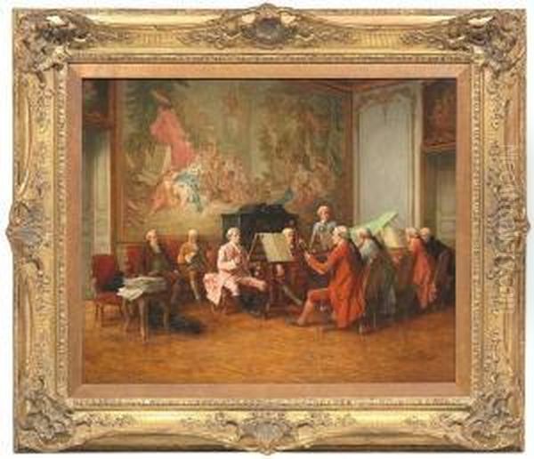 Interior With A Chamber Orchestra At A Rehearsal Oil Painting by Benjamin Eugene Fichel