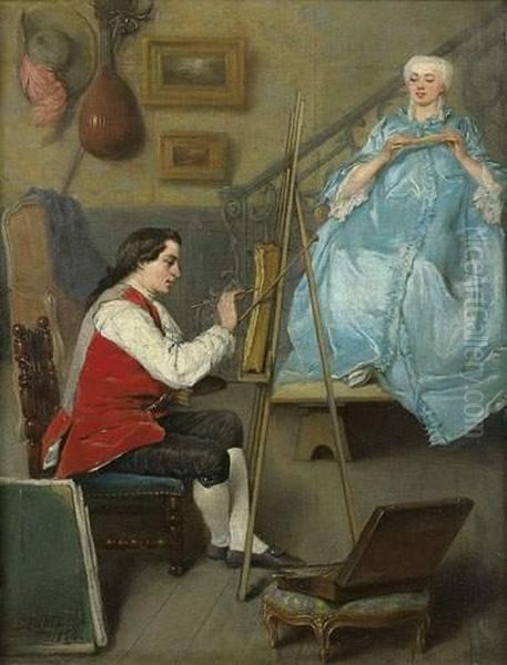 Le Peintre Et Son Modele Oil Painting by Benjamin Eugene Fichel