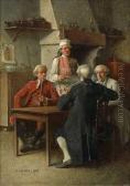 Gentlemen A La Taverne Oil Painting by Benjamin Eugene Fichel