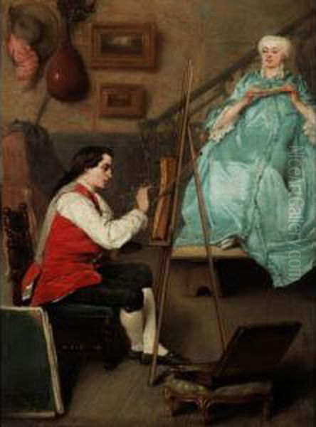 The Painter And His Model Oil Painting by Benjamin Eugene Fichel