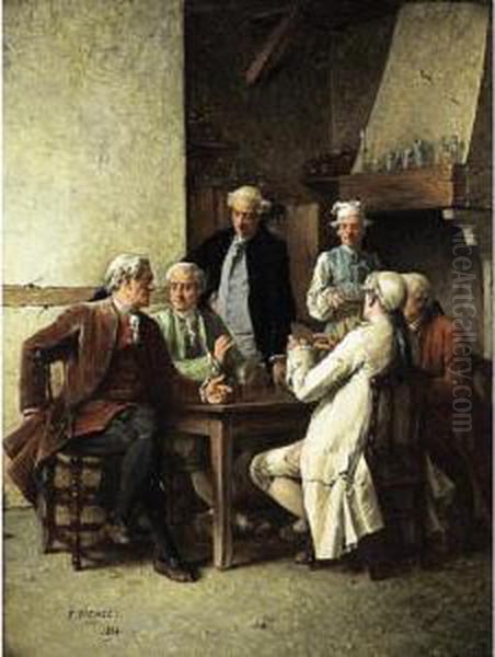 The Card Players Oil Painting by Benjamin Eugene Fichel