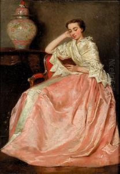 Interieur Mit Lesender Dame. Oil Painting by Benjamin Eugene Fichel