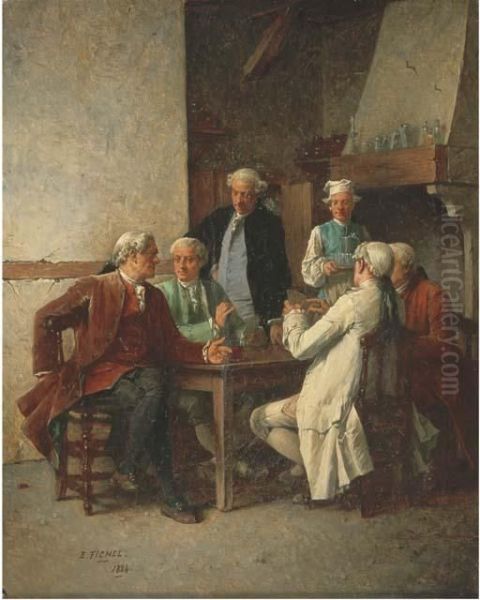 La Partie De Cartes A L'auberge Oil Painting by Benjamin Eugene Fichel