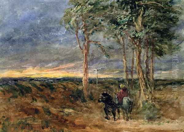 Travellers Approaching a Signpost on a Heath, 1851 Oil Painting by David Cox