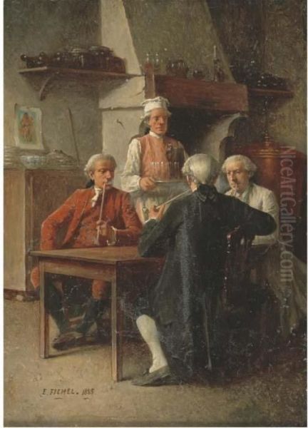 Hommes Fumant La Pipe Dans Une Taverne Oil Painting by Benjamin Eugene Fichel