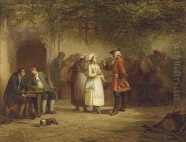 Flirtation At The Tavern Oil Painting by Benjamin Eugene Fichel