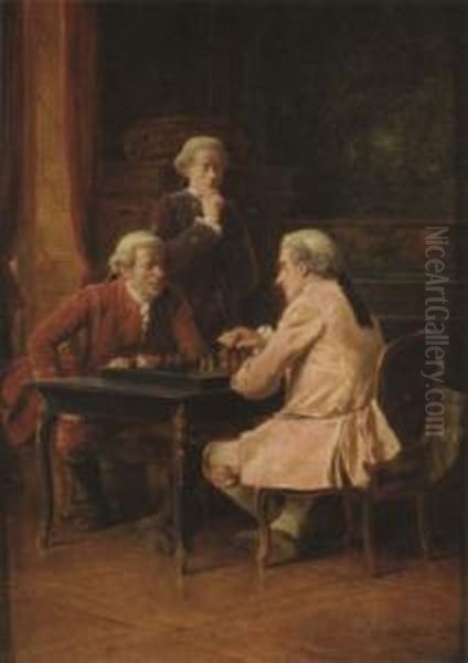 Chess Players Oil Painting by Benjamin Eugene Fichel