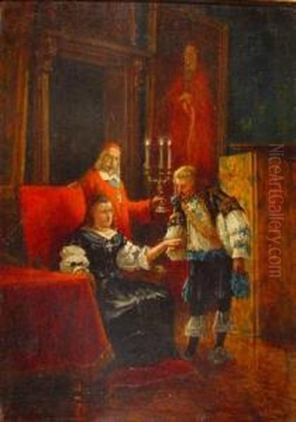 Anne D'autriche Et Le Cardinal Richelieu. Oil Painting by Benjamin Eugene Fichel