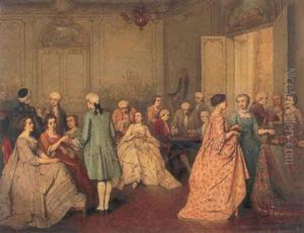 Soiree In An Elegant Interior Oil Painting by Benjamin Eugene Fichel