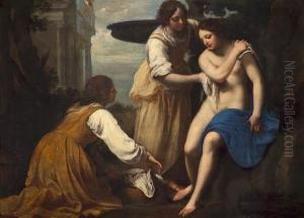 Bathsheba At Her Bath With Two Attendants Oil Painting by Felice Ficherelli Il Riposo