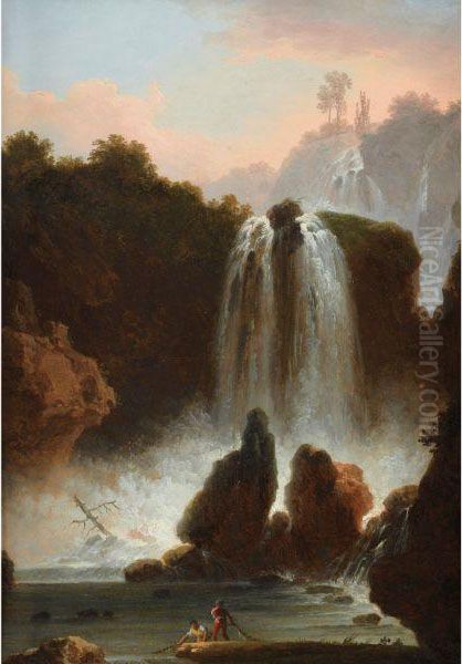 Paysage De Cascades En Italie Anime De Personnages Oil Painting by Francesco Fidanza