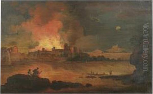 Incendio Notturno Oil Painting by Francesco Fidanza