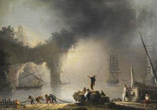 Hafenszenerie Auf Der Insel Capri Oil Painting by Francesco Fidanza