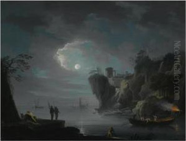 Seascape By Moonlight Oil Painting by Francesco Fidanza