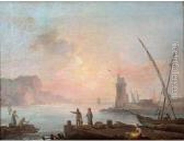 Le Fumeur De Narguile Dans Un Port Mediterraneen. Oil Painting by Francesco Fidanza