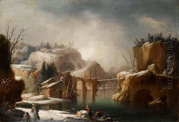 Winter Landscape With Panel Collectors. Oil Painting by Francesco Fidanza