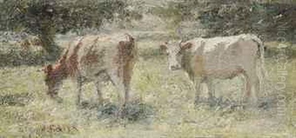 Cattle Grazing In A Meadow Oil Painting by Harry Filder