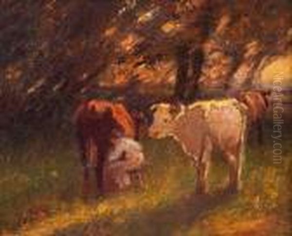 Milking Time Oil Painting by Harry Filder