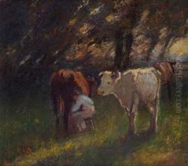 Milking Time Oil Painting by Harry Filder