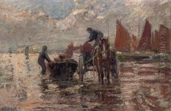 Unloading The Catch Oil Painting by Harry Filder