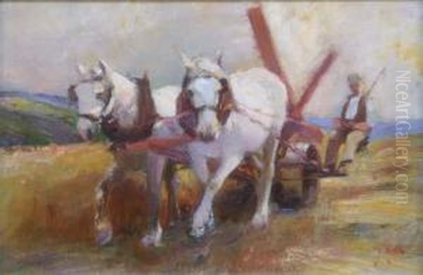 'a Chariot Of Peace' Initialled, Label Verso 6 X 9in Oil Painting by Harry Filder