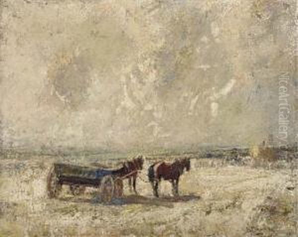 A Horse And Cart On A Beach Oil Painting by Harry Filder