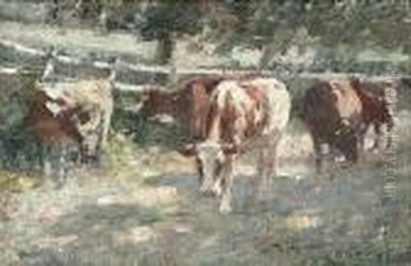 Cattle Grazing Oil Painting by Harry Filder