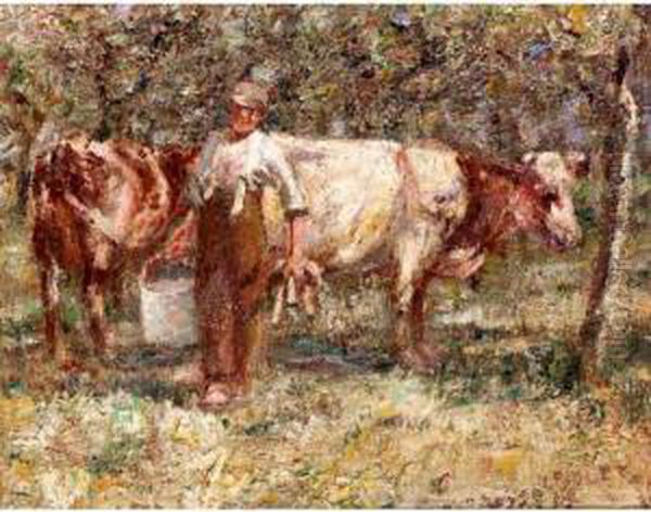 Milking Time Oil Painting by Harry Filder