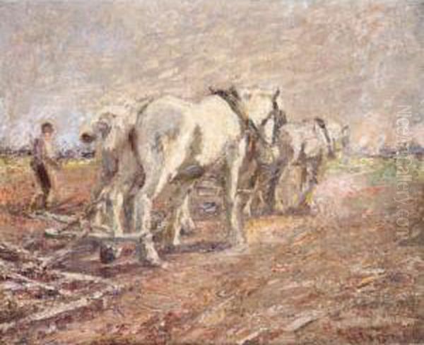 A Team Of Greys Oil Painting by Harry Filder